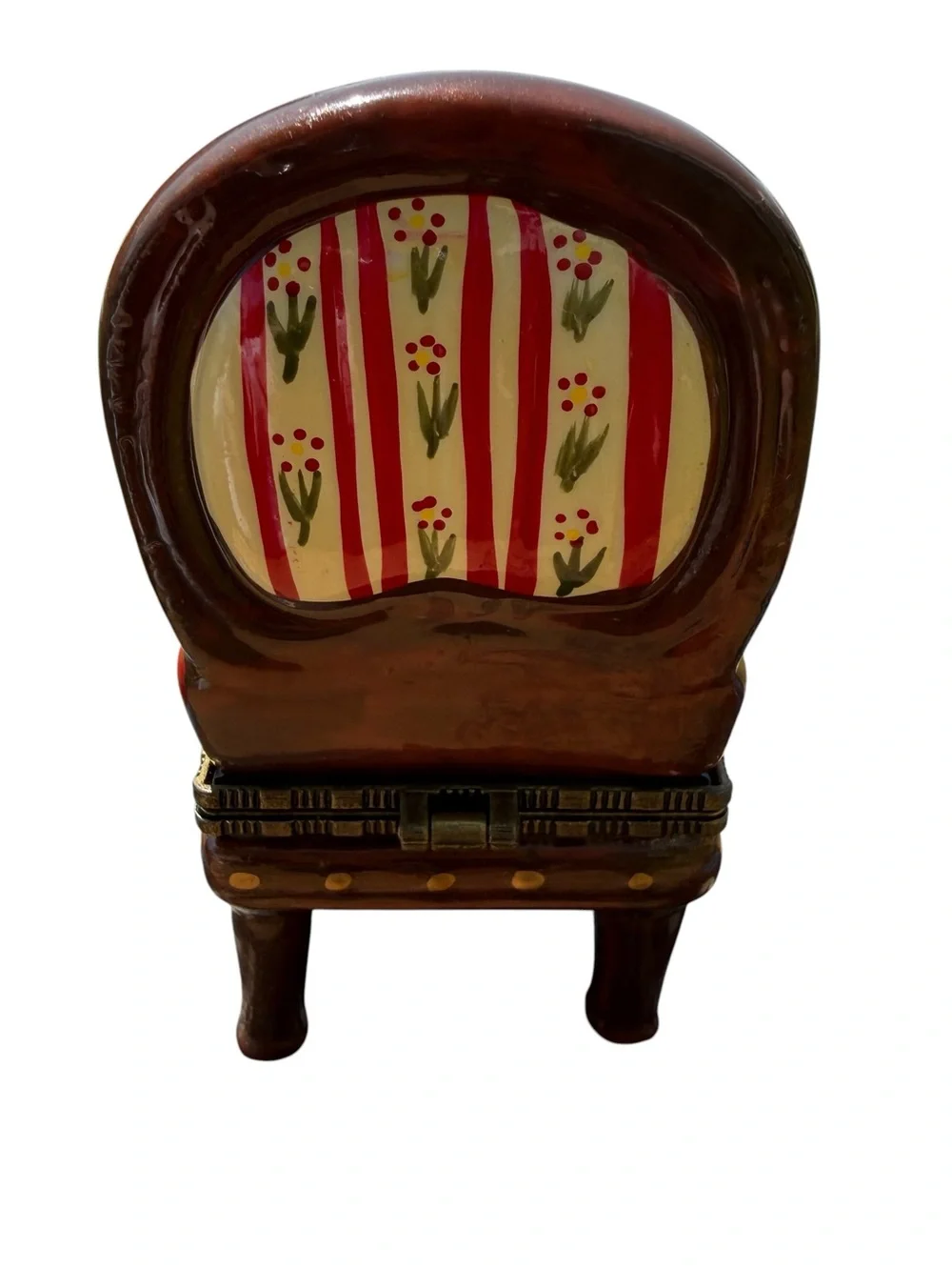 Vintage Armchair Trinket Box Chair Shaped Hinged Jewelry Box Ceramic Keepsake 4”
